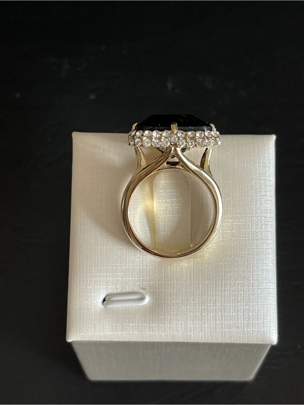New gold tone simulated smoky quartz ring.